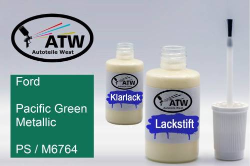 Ford, Pacific Green Metallic, PS / M6764: 20ml Lackstift + 20ml Klarlack - Set, von ATW Autoteile West.